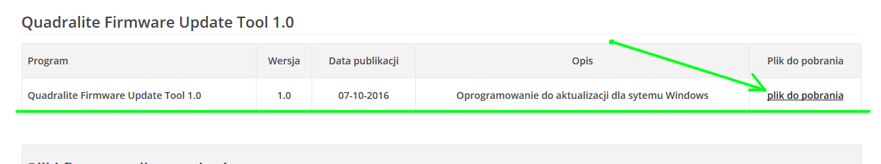 Pobieranie narzędzia Quadralite Firmware Update Tool