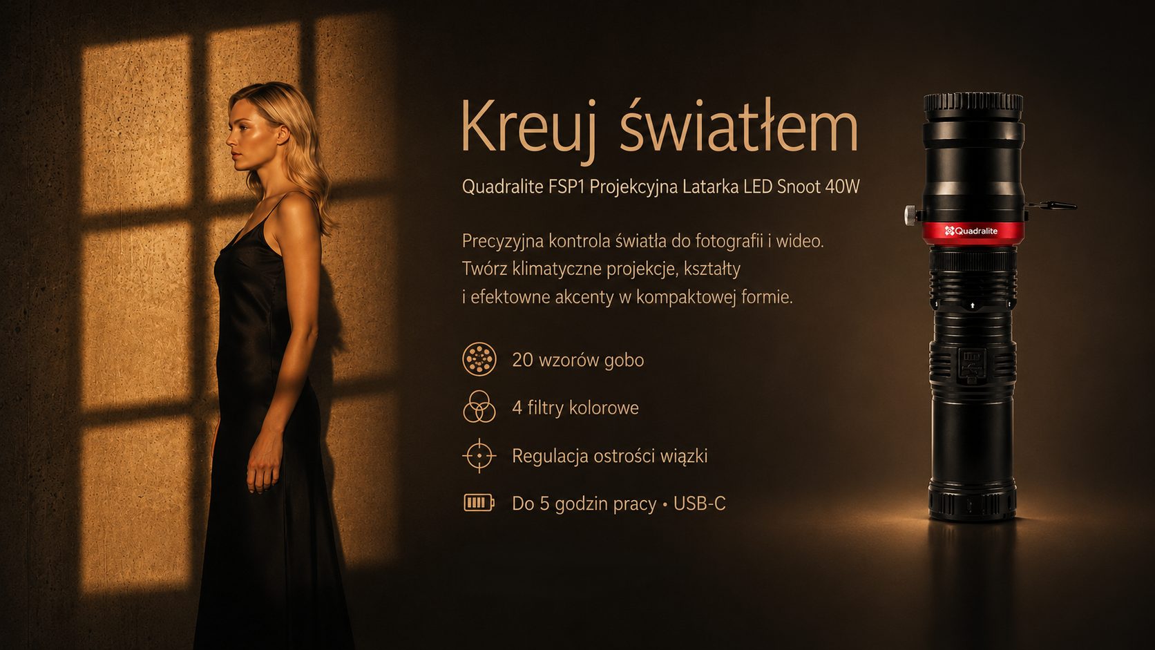 Quadralite FSP1 Projekcyjna Latarka LED Snoot 40W z Gobo
